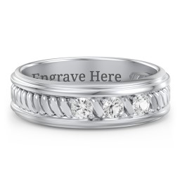 Men’s 3-Stone Ring with Twisted Rope Pattern