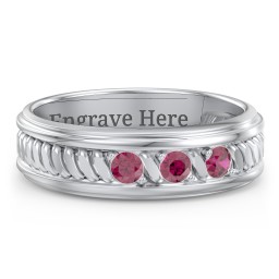 Men’s 3-Stone Ring with Twisted Rope Pattern
