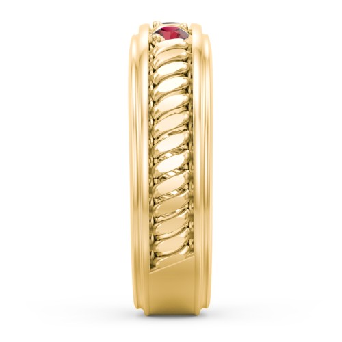 Men’s 3-Stone Ring with Twisted Rope Pattern