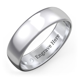 Men's Classic Half Round Wedding Band - 6mm Width in 925 Sterling Silver with Aquamarine