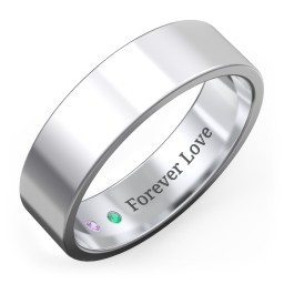 Men's Classic Flat Wedding Band - 6mm Width in 925 Sterling Silver with Amethyst and Emerald