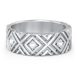 Men’s Grooved Geometric Birthstone Ring