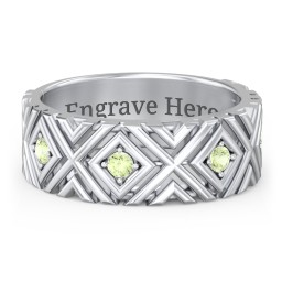 Men’s Grooved Geometric Birthstone Ring