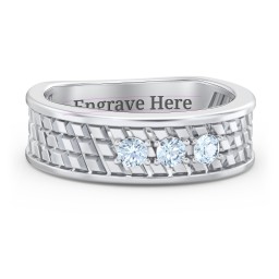 Men’s Diagonal Groove 3-Stone Family Ring
