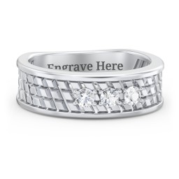 Men’s Diagonal Groove 3-Stone Family Ring