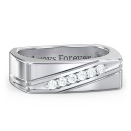 Men’s Flat Top Family Ring with Gemstones in 925 Sterling Silver with Diamond