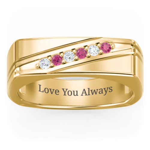 Men’s Flat Top Family Ring with Gemstones