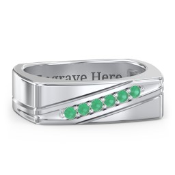 Men’s Flat Top Family Ring with Gemstones in 925 Sterling Silver with Emerald