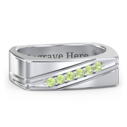 Men’s Flat Top Family Ring with Gemstones in 925 Sterling Silver with Peridot