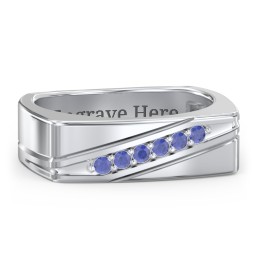 Men’s Flat Top Family Ring with Gemstones in 925 Sterling Silver with Blue Sapphire