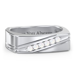 Men’s Flat Top Family Ring with Gemstones in 925 Sterling Silver with Opal