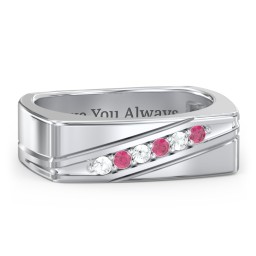 Men’s Flat Top Family Ring with Gemstones in 925 Sterling Silver with Cubic Zirconia and Ruby