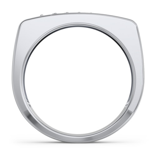 Men’s Flat Top Family Ring with Gemstones – Sterling Silver with Cubic Zirconia and Ruby