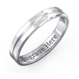 Men's Beveled Edge Wedding Band with V Groove- 4mm Width