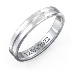 Men's Beveled Edge Wedding Band with V Groove- 4mm Width in 925 Sterling Silver