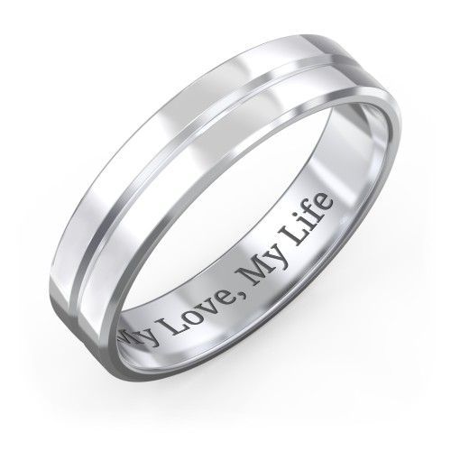 Men's Beveled Edge Wedding Band with V Groove- 5mm Width – Sterling Silver