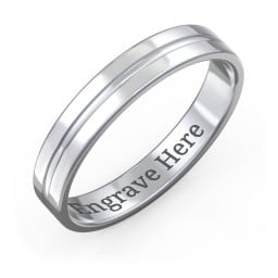 Men's Wedding Band with Rounded Polished Centre Groove- 4mm Width