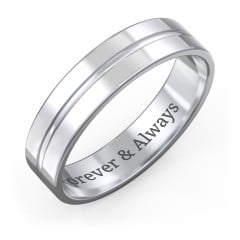 Men's Wedding Band with Rounded Polished Centre Groove- 5mm Width
