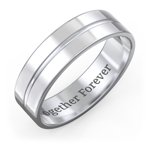 Men's Wedding Band with Rounded Polished Centre Groove- 6mm Width – Sterling Silver