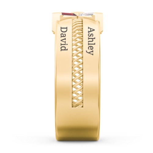Men’s Engravable “X” Family Ring with Baguette Gemstones