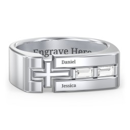 Men’s Squared Cross Ring with Baguette Gemstones