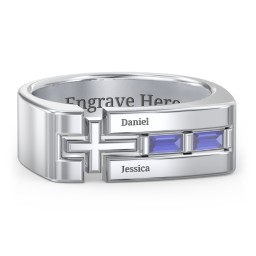 Men’s Squared Cross Ring with Baguette Gemstones