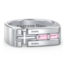 Men’s Squared Cross Ring with Baguette Gemstones