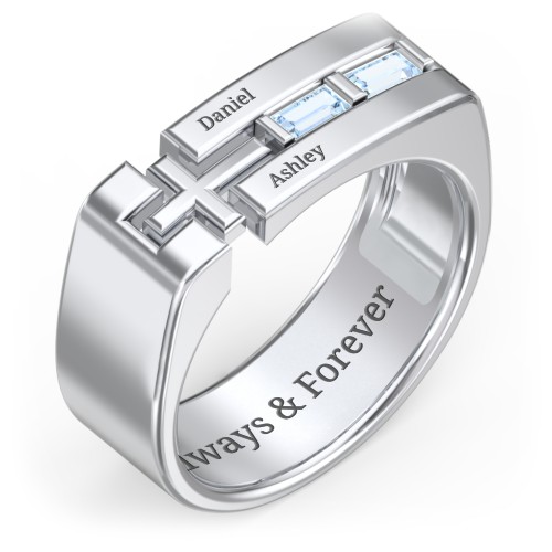 Men’s Squared Cross Ring with Baguette Gemstones