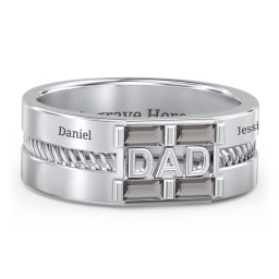Men’s “Dad” Ring with Baguette Cut Gemstones in 925 Sterling Silver with Smokey Quartz