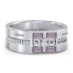 Men’s “Dad” Ring with Baguette Cut Gemstones in 925 Sterling Silver with Alexandrite
