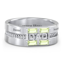 Men’s “Dad” Ring with Baguette Cut Gemstones in 925 Sterling Silver with Peridot