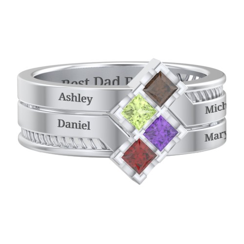 Men’s Family Ring with Princess Cut Stones