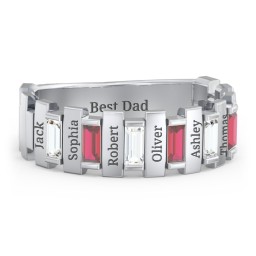 Men's 6-Stone Vertical Baguette Ring in 925 Sterling Silver with Cubic Zirconia and Garnet