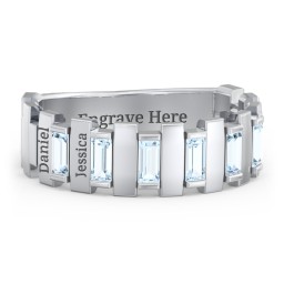 Men's 6-Stone Vertical Baguette Ring in 925 Sterling Silver with Aquamarine