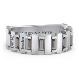 Men's 6-Stone Vertical Baguette Ring in 925 Sterling Silver with Smokey Quartz