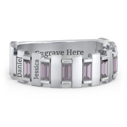 Men's 6-Stone Vertical Baguette Ring in 925 Sterling Silver with Alexandrite
