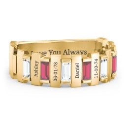 Men's 6-Stone Vertical Baguette Ring in 9K Solid Yellow Gold with Cubic Zirconia and Garnet