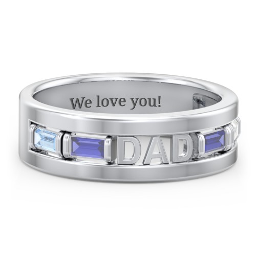 Men’s “Dad” Family Ring with Baguette Birthstones