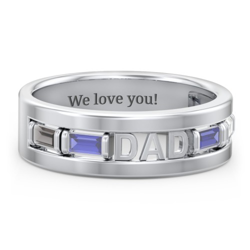 Men’s “Dad” Family Ring with Baguette Birthstones
