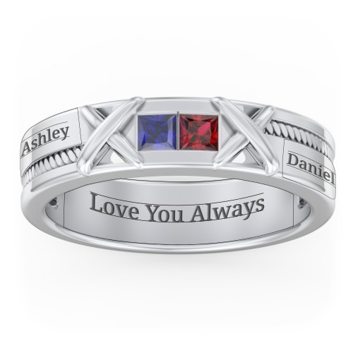Men's 2-Stone Family Ring with “X” Stitch Detail