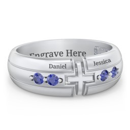 Men’s 4-Stone Cross Ring in 925 Sterling Silver with Blue Sapphire