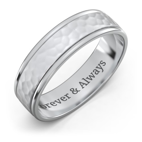 Men's Round Edge Wedding Band with Hammer Texture - 6mm