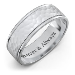 Men's Round Edge Wedding Band with Hammer Texture - 7mm