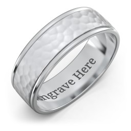 Men's Round Edge Wedding Band with Hammer Texture - 7mm