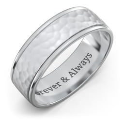 Men's Round Edge Wedding Band with Hammer Texture - 7mm