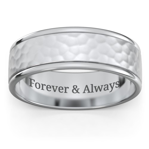 Men's Round Edge Wedding Band with Hammer Texture - 7mm