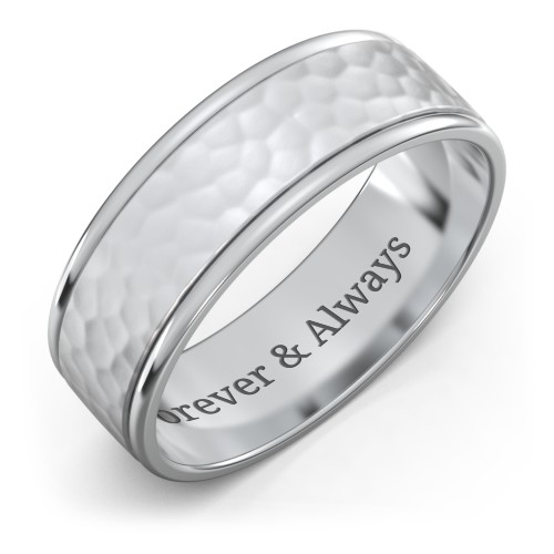 Men's Round Edge Wedding Band with Hammer Texture - 7mm