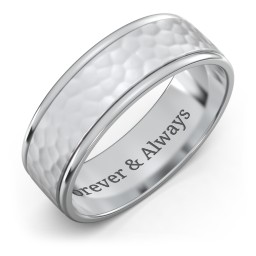 Men's Round Edge Wedding Band with Hammer Texture - 7mm in 925 Sterling Silver