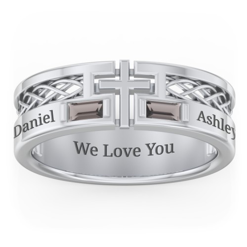 Men’s Cross Ring with East-West Baguette Gemstones