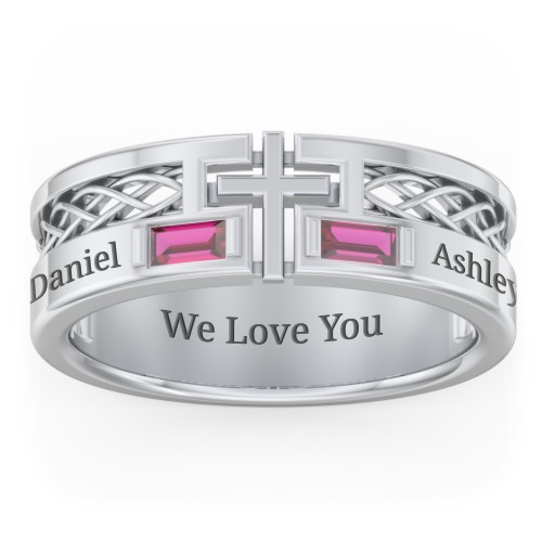 Men’s Cross Ring with East-West Baguette Gemstones
